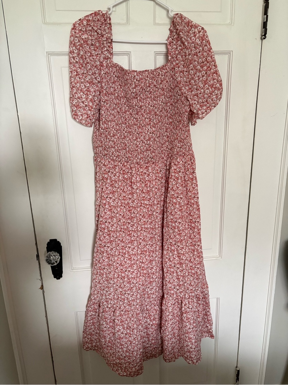PatPat Pink Floral Smocked Midi with Puff Sleeves